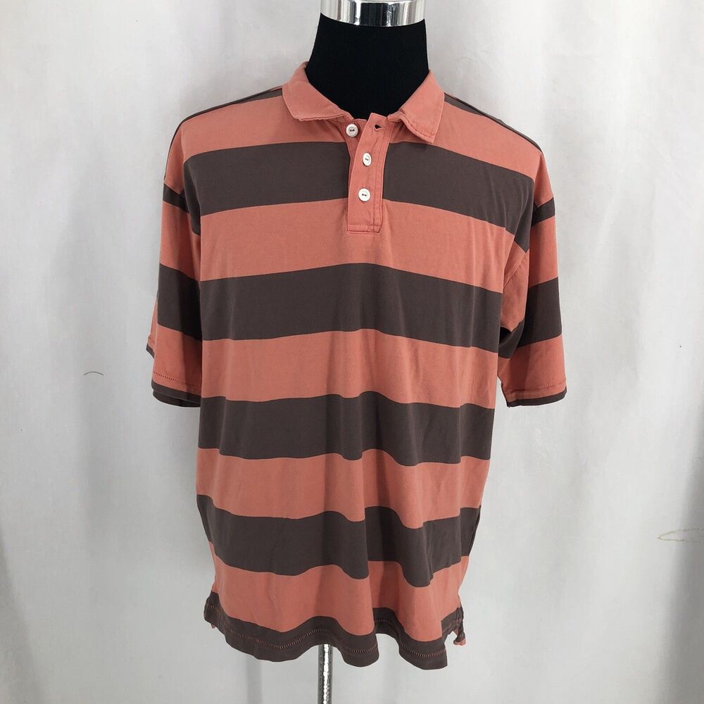 BP. Short Sleeve Brown Orange Striped Rugby Polo Shirt BP448213MN XL